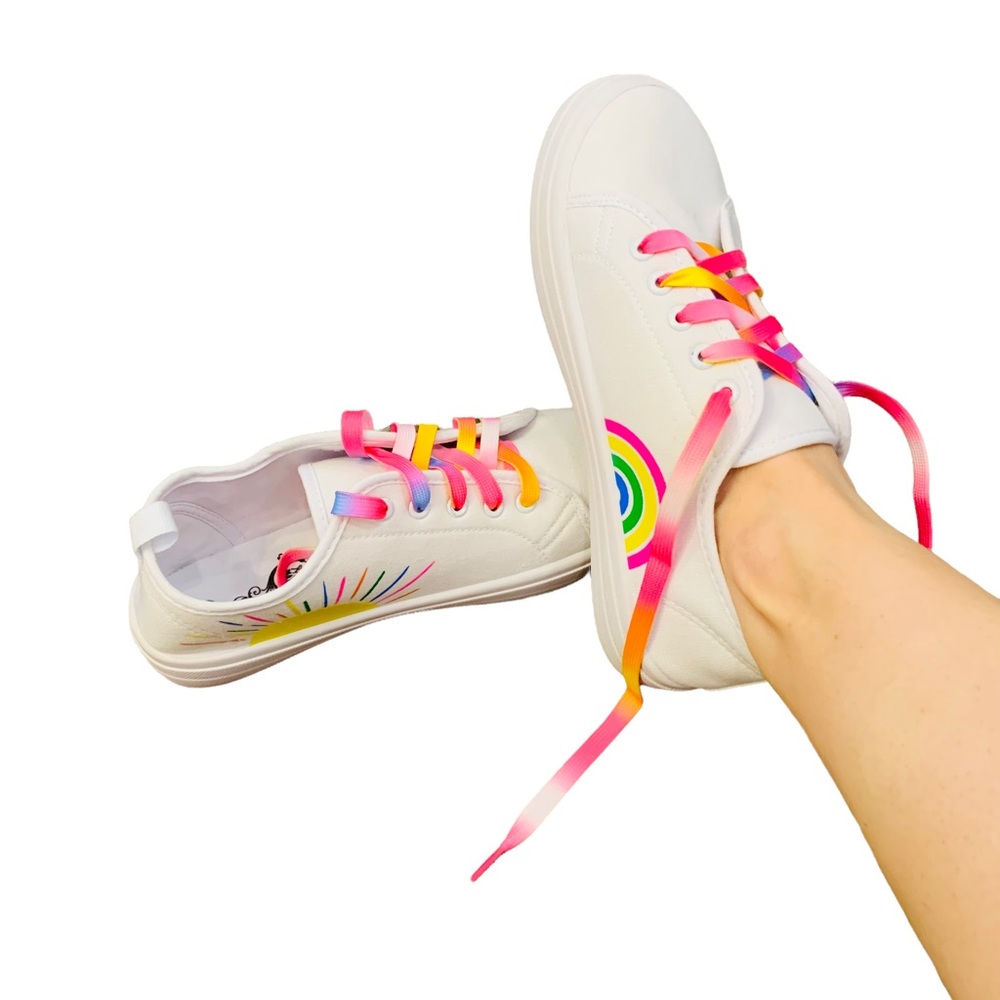 Rainbow Neon Lace Up Sneakers NEW - Picture 4 of 9